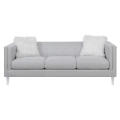 Light Grey Tufted Upholstered Sofa with Faux-Fur Pillow